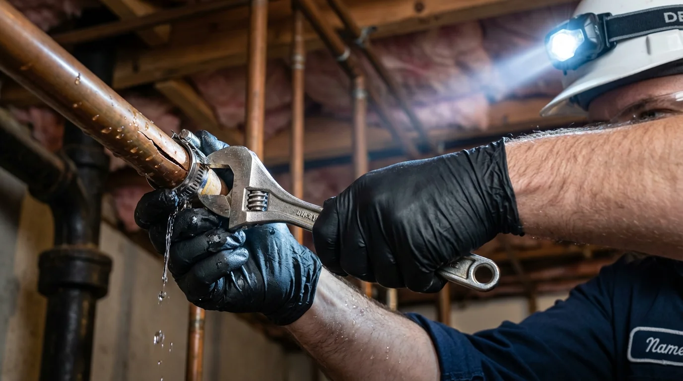 Emergency pipe clamp repair being performed by a Johns Plumbing LLC plumber in Waialua