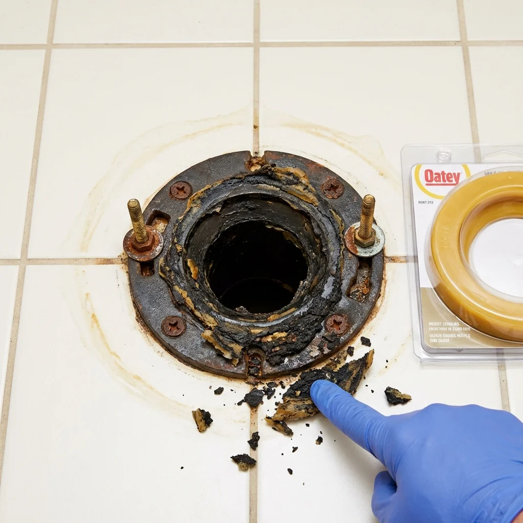 Failed wax ring showing water seepage at the base of a toilet in a Waialua, HI home